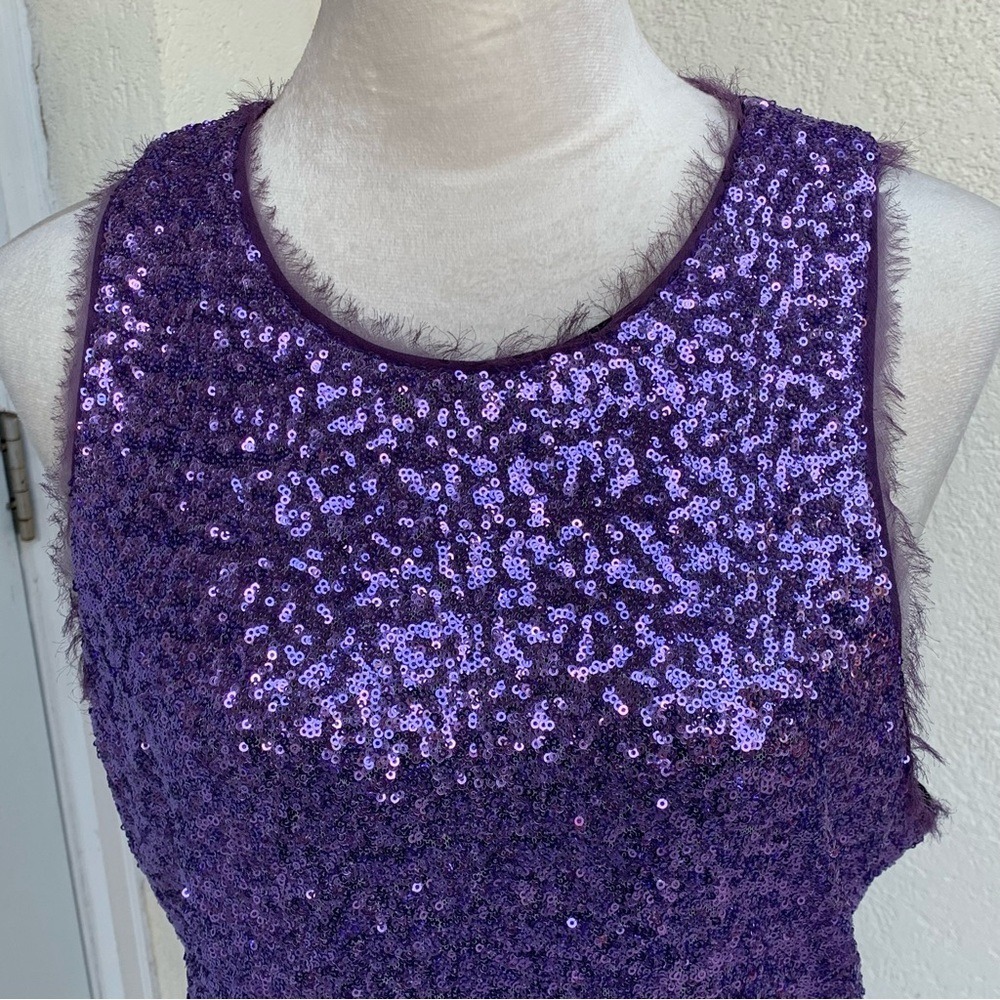 ALI RA. Amethyst/Purple Sleeveless Sequence Dress. Zipper closure.‎ Midi.